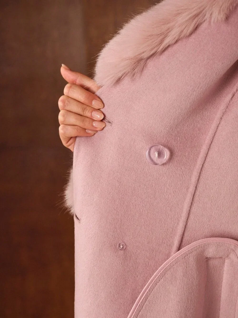 Baby Pink Elegant Women's Collar Cinched Waist Fitted Mid-Length Belted Overcoat